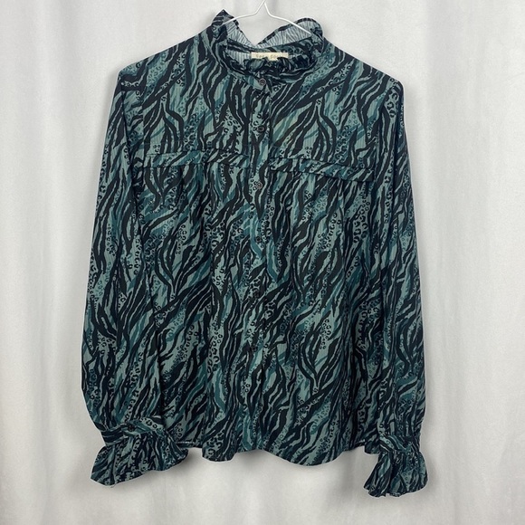 Anthropologie See U Soon Green Black Animal Print Blouse - Size Small - Picture 5 of 16